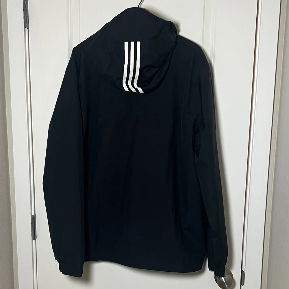 Adidas Black Windbreaker 3-stripes Hooded Jacket XL